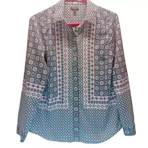 Talbots Ladies Petite Small PS Pastel Floral Button Up Shirt Long Sleeve Soft - Picture 1 of 8